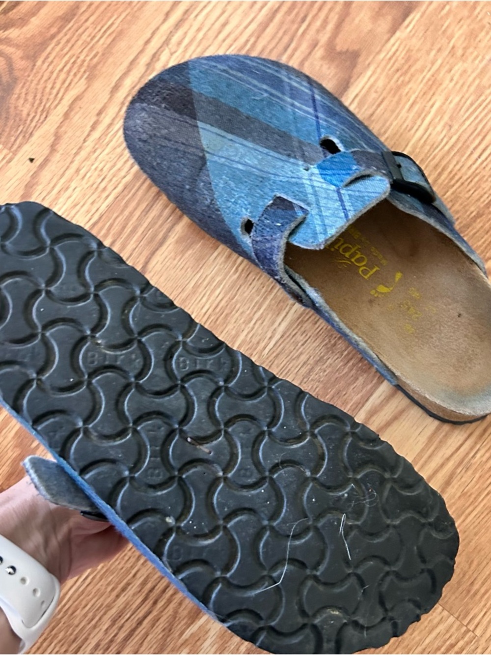 Birkenstock Pappillo Blue Plaid Slip-On Buckle Clog - Picture 2 of 7